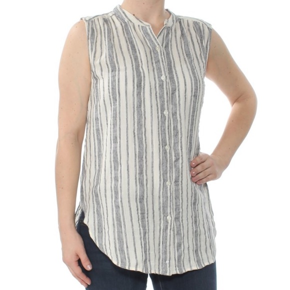 Lucky Brand Women’s Striped Button Up Sleeveless Shirt Size L - Picture 3 of 10